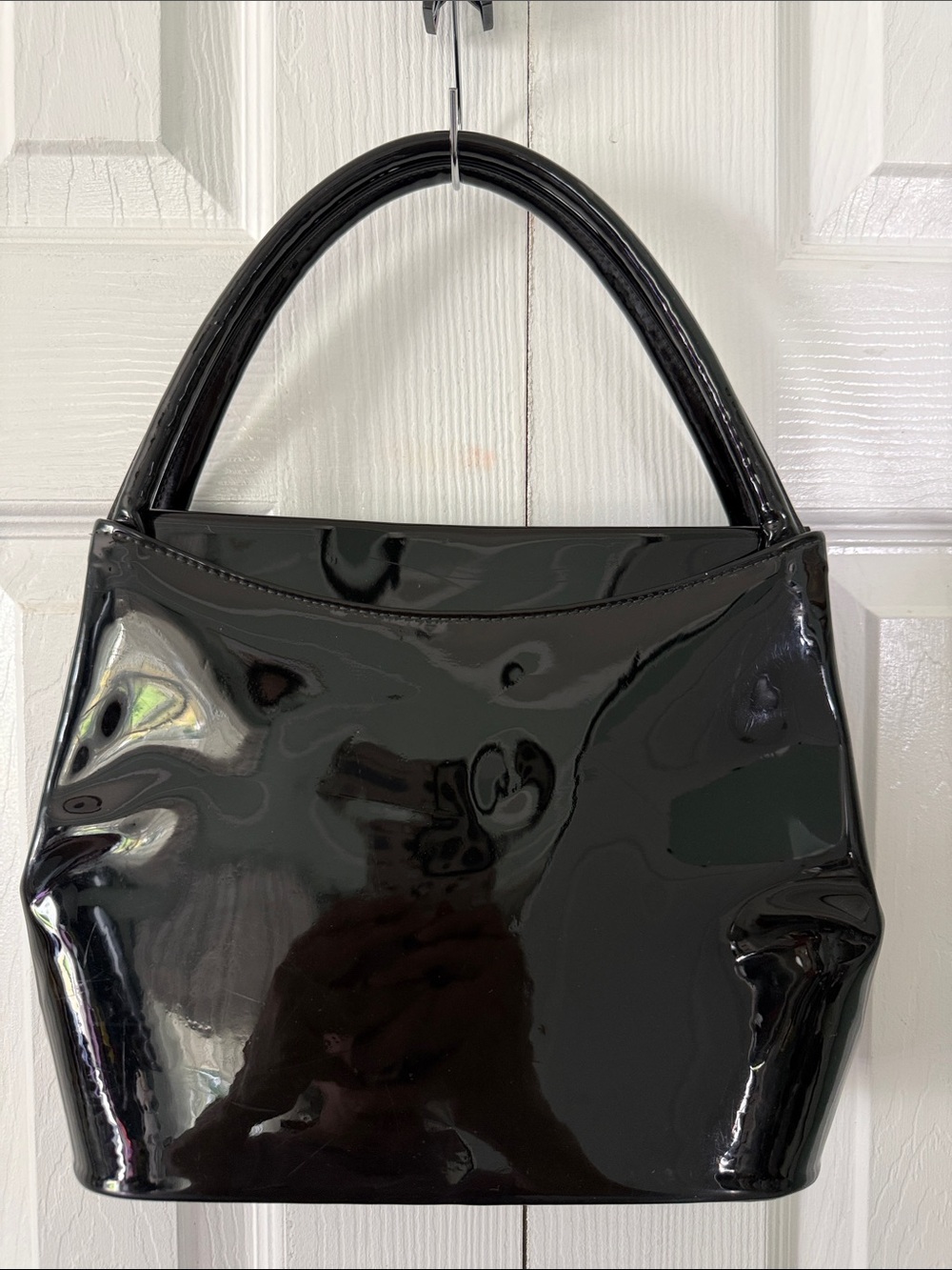 Vintage Mid-century Structured Black Patent Leather top-handle handbag